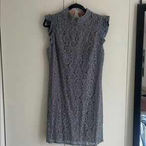Elegant Blue Gray Lace Dress